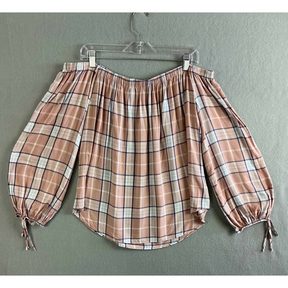 Abercrombie & Fitch Top Women's Large Plaid Off Shoulder Blouse‎ Balloon Sleeve